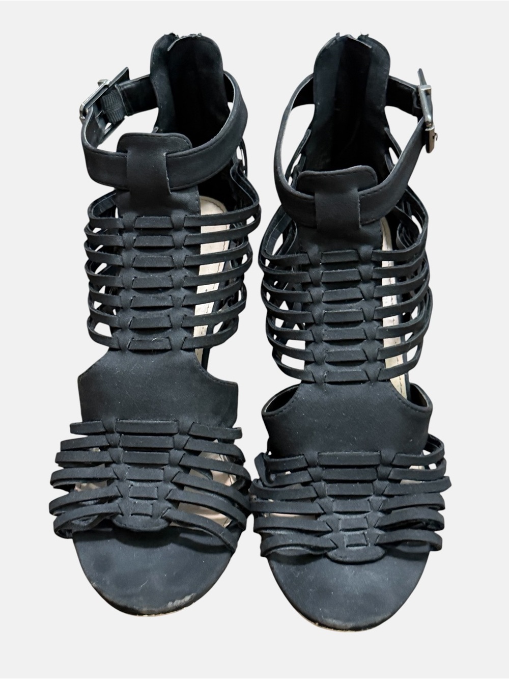 JustFab Black Strappy Cage Block Heels - Picture 3 of 9
